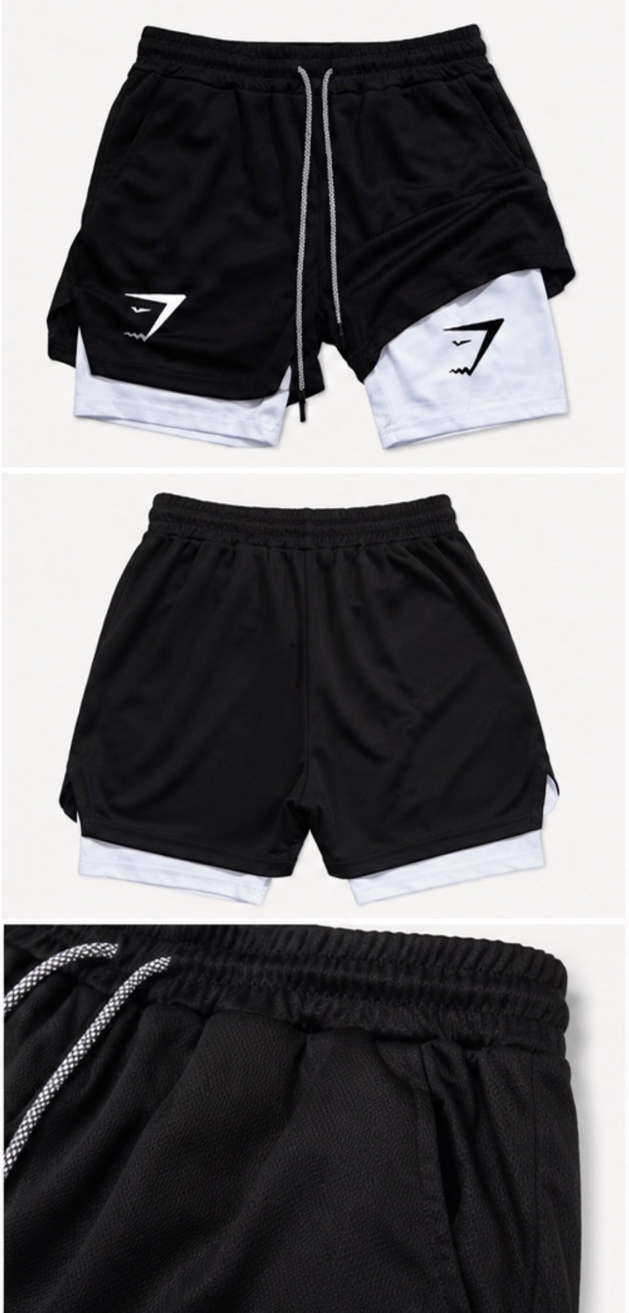 2-in-1 Performance Training Shorts black white
