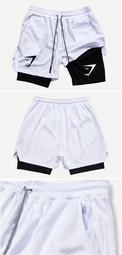2-in-1 Performance Training Shorts white black