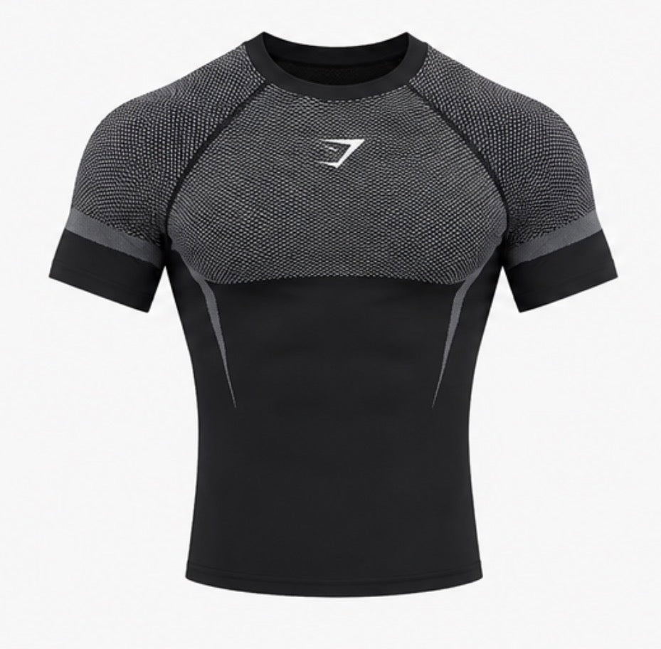 Performance compression tee black grey front view