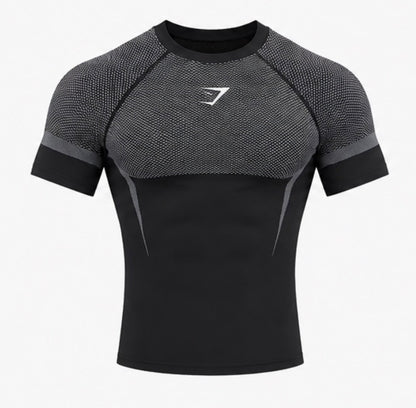Performance compression tee black grey front view