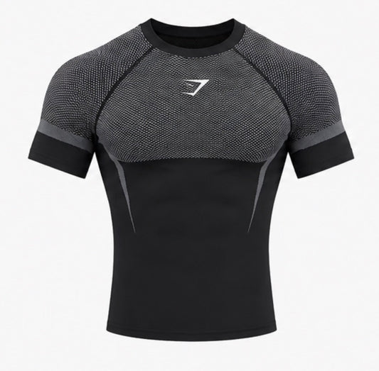 Performance compression tee black grey front view