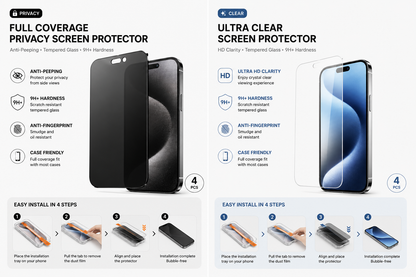 Tempered Glass Screen Protector for iPhone | Auto-Install | Privacy & Clear | 9H HD Protection